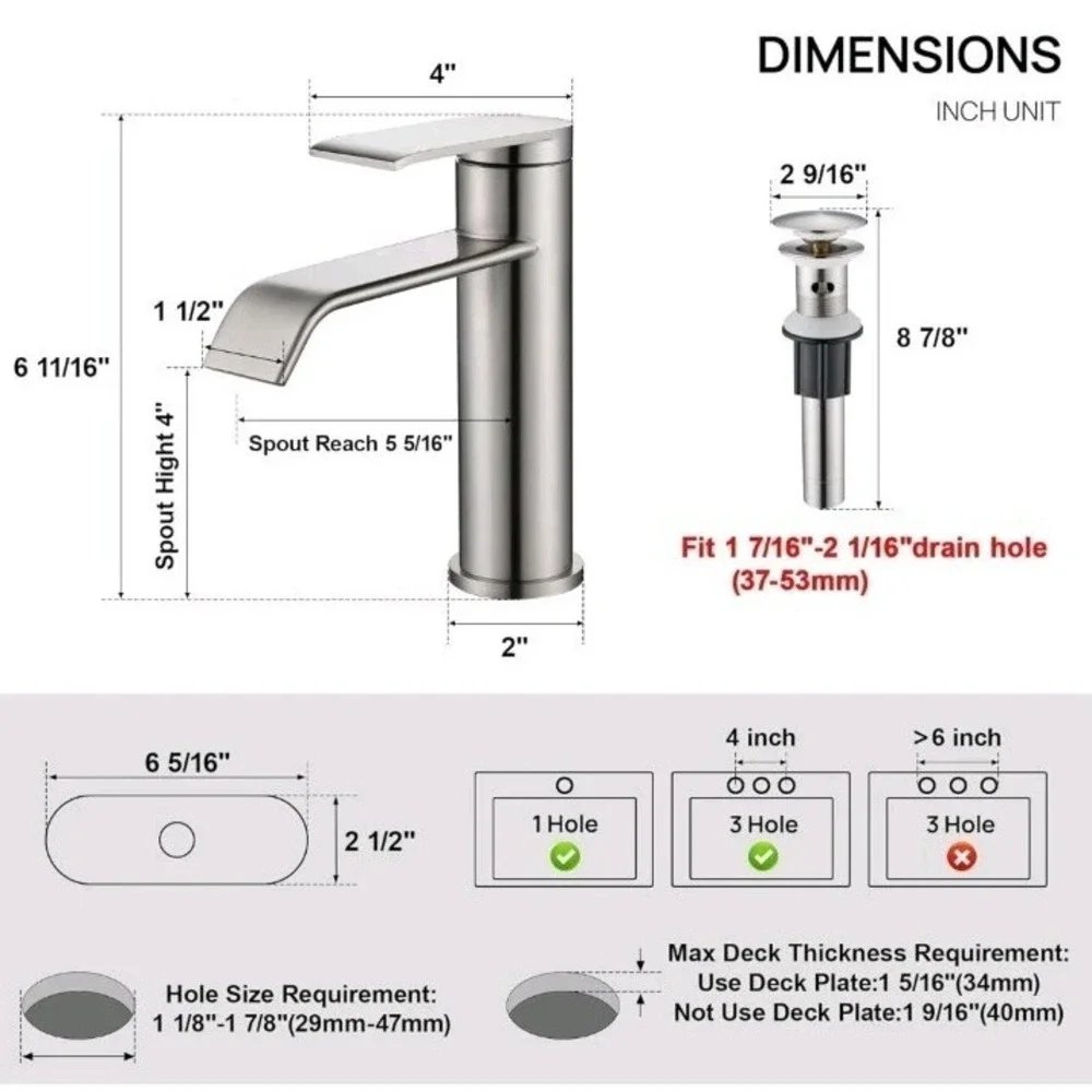 Brushed Nickel Waterfall Single Handle‎ Bathroom Faucet